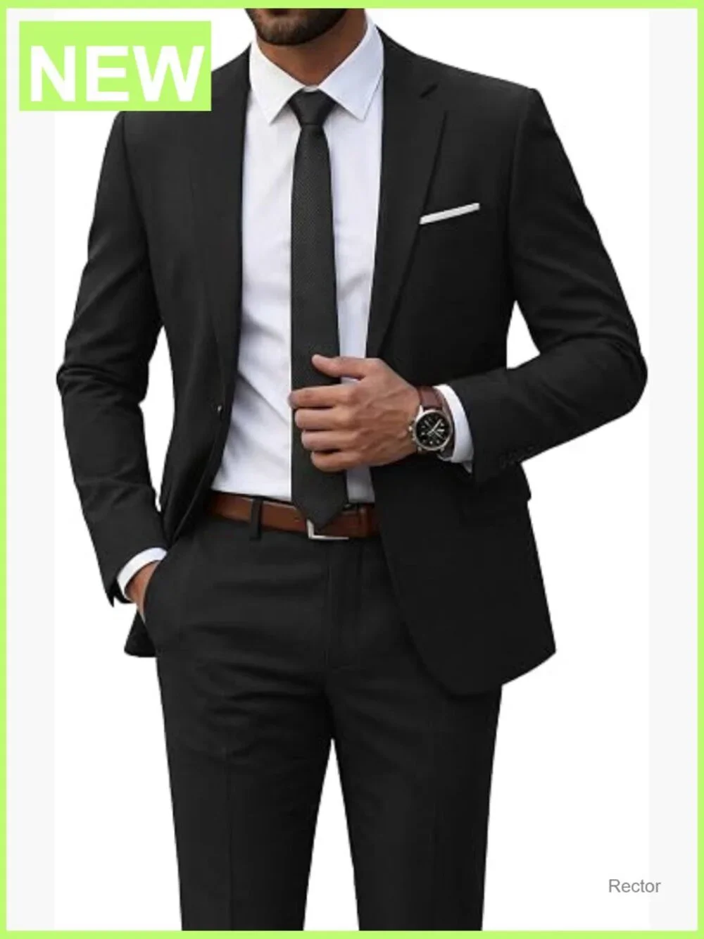 Men's Slim Fit 2-Piece Suit Set with Tie, One Button Jacket & Pants, Formal